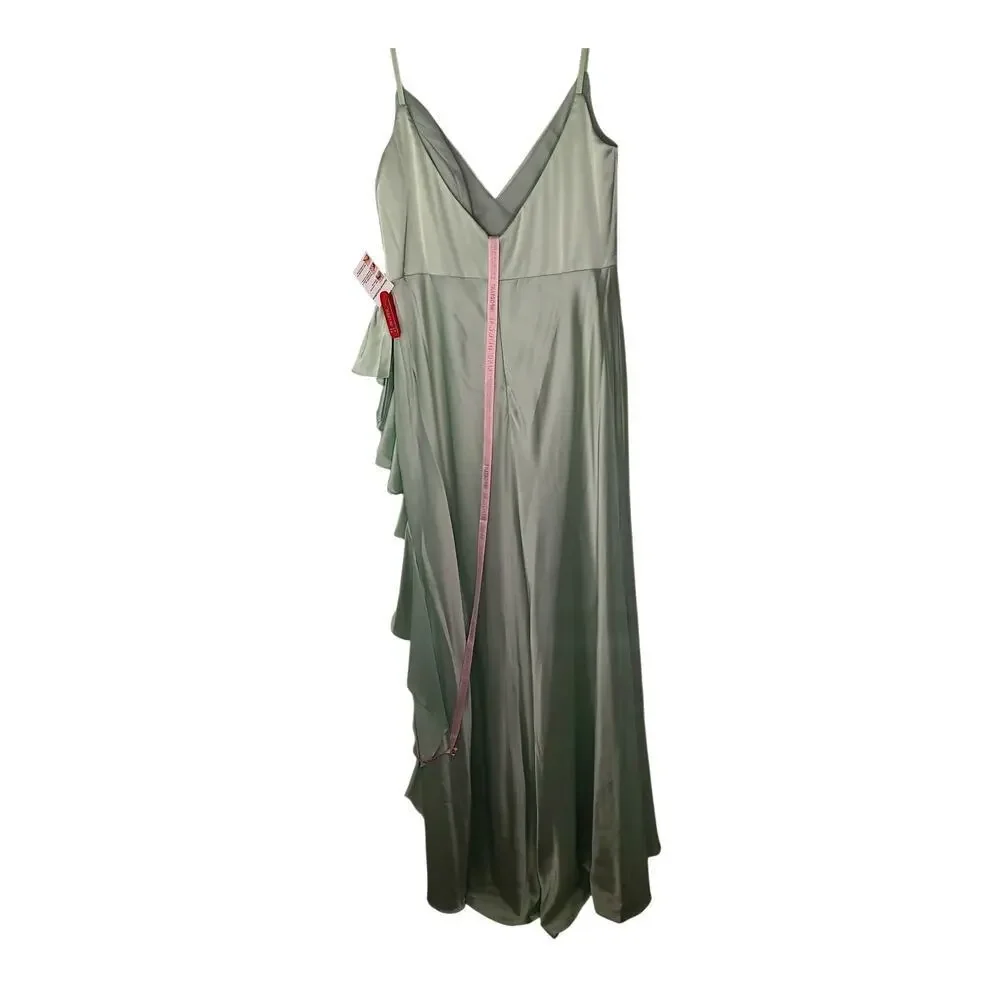 New with Tags Mac Duggal 67815 Ruffle Slit Dress 12 Mint Green Wedding Party